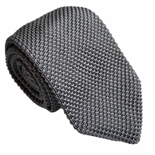 Dark Grey Knit Necktie - Skinny