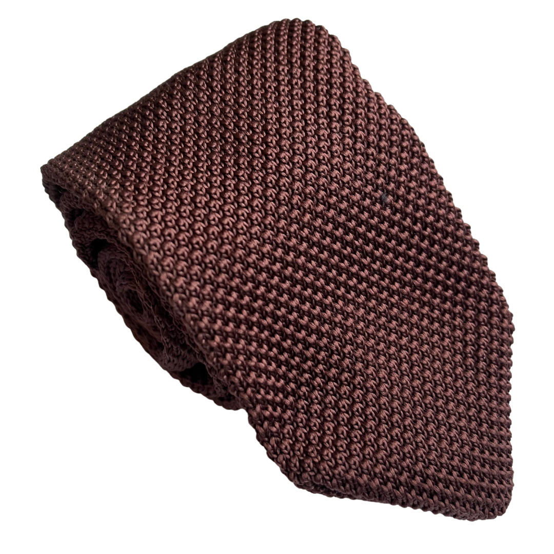 Brown Knit Necktie - Skinny Pointed