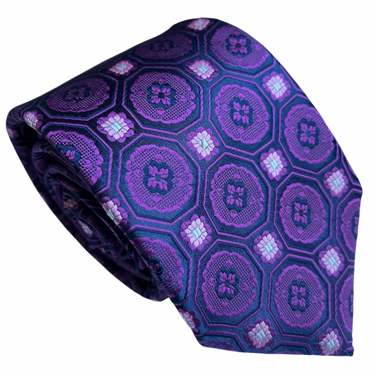 Purple Black Floral Octogon Necktie