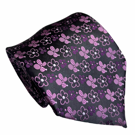 Purple Black Floral Necktie