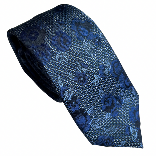 Navy Blue Floral Necktie - Skinny