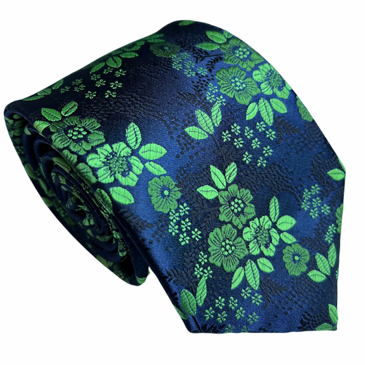 Green Navy Floral Necktie