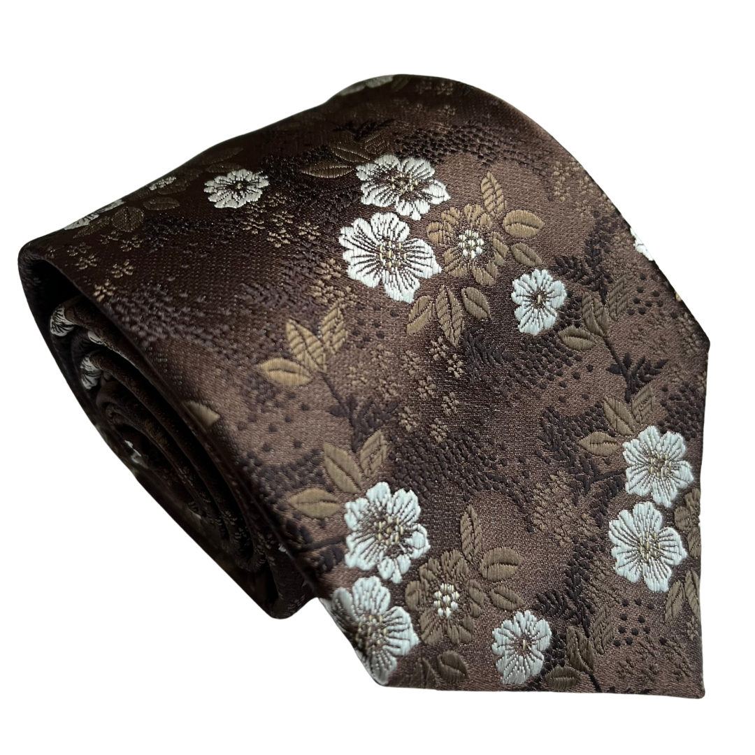 Brown Silver Floral Necktie