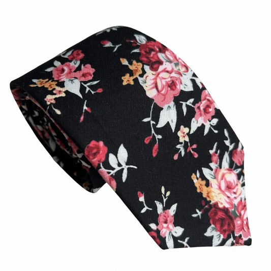 Dark Floral Necktie - Skinny